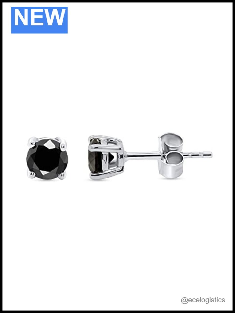 2 CTTW Black Diamond Stud Earrings 14K Gold Over 925 Sterling Silver Push Back